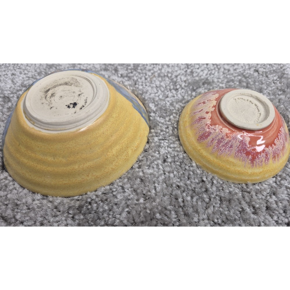 Muddy Five Studio Art Pottery Bowls Stoneware Yellow Blues‎ Pink Glazed Handmade - Picture 4 of 9